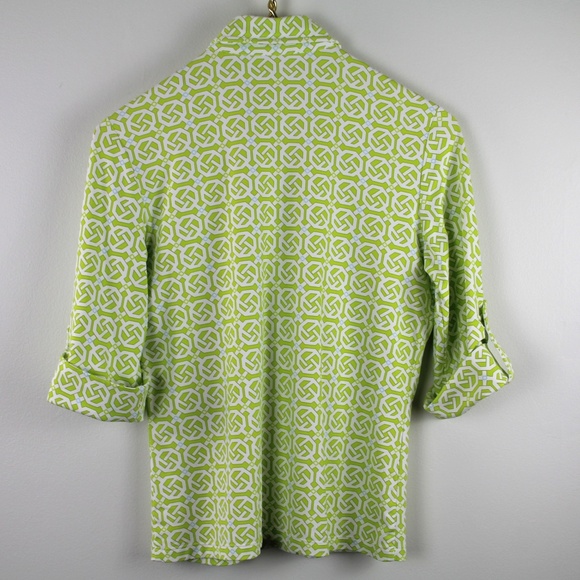 J. McLaughlin Monroe Catalina Cloth Button Up Green White Geometric Shirt XS - Picture 4 of 5